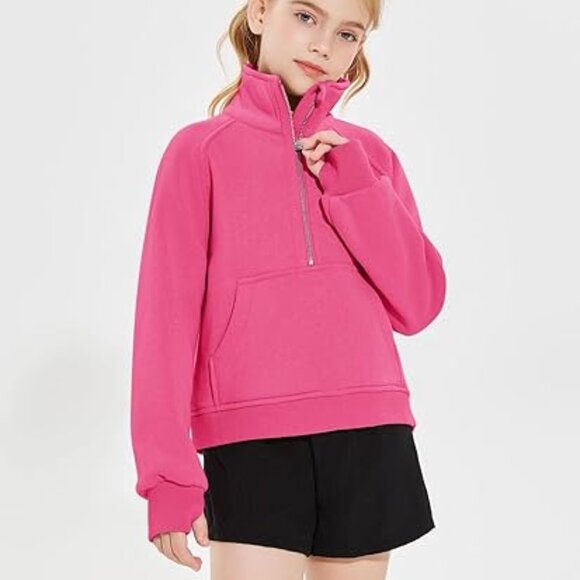 Other - Girls Half Zip Long Sleeve Pullover Crop Top Lightweight Fleece Sweatshirt Sz 12